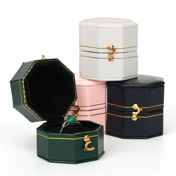 Top vente Vintage octogonal or garniture contraste bague boîte pour fille femmes boîte spéciale bijoux accessoires promotion des ventes 240222