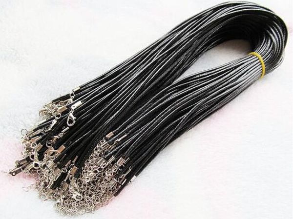 Top ventes pas cher noir cire cuir serpent collier perles cordon corde corde fil 45cm chaîne d'extension avec mousqueton fermoir bricolage bijoux accessoire
