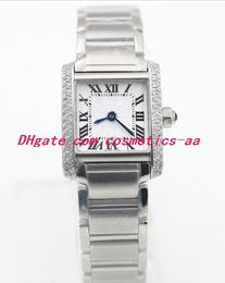 Top Sapphire Dameshorloge Quartz Luxury W5200013 20mm Crystal White Rectangle Big Diamonds Case Roestvrijstalen Horloges
