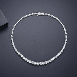 Top Sell Bride Tennis Collier Sparkling Luxury Jewelry 18K White White Fill Round Cut Topaz CZ Diamond Gemstones Ins Femmes 16inch Pendant pour Amour Gift