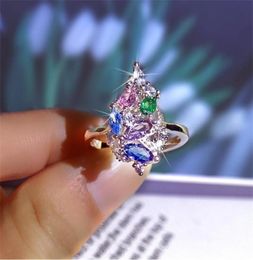 Top Sell Luxury Jewelry 925 STERLING Silver Multi Color Marquse Cut 5A Cubic Zircon Eternity Women Wedding Flower Band Ring pour LO1384511