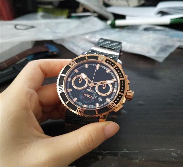 Venta más vendida Reloj de la cara negra Movimiento de cuarzo de acero inoxidable Reloj de muñeca Muñeca Correa de goma UN146173008