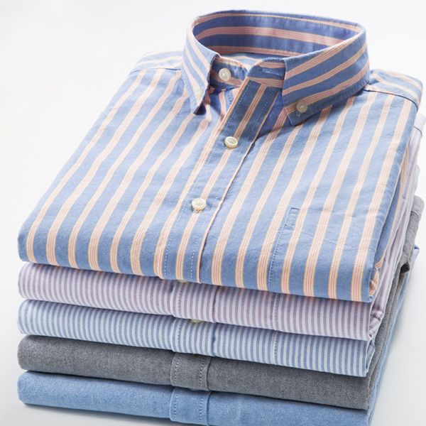 Top vente grande taille 5XL 6XL 7XL 8XL 100% coton bleu violet rayé Oxford formel décontracté à manches longues chemise hommes sergé d'âge moyen C1222