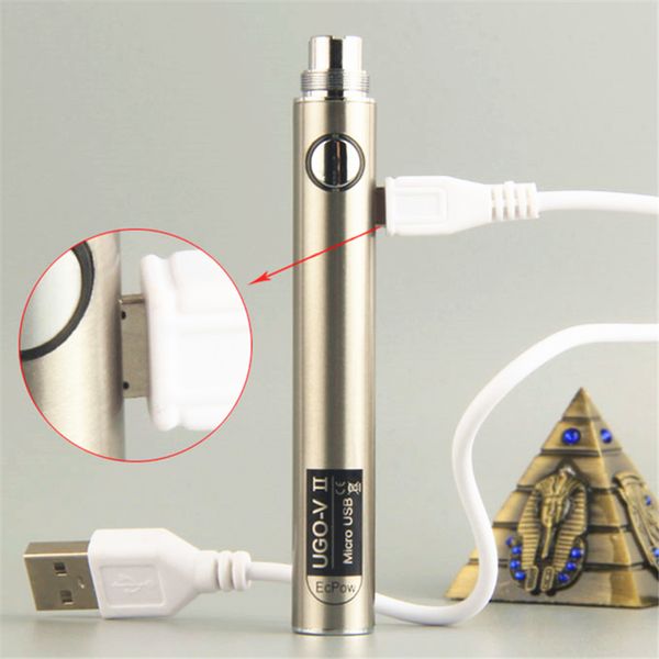Original UGO-V 2 II batería cigarrillo electrónico micro USB paso inferior carga superior ajuste eGo 510 atomizador de hilo
