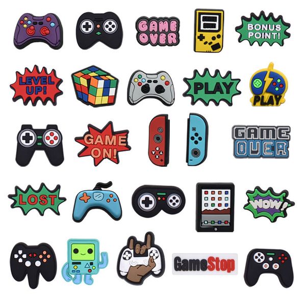 Lo más vendido, 50 Uds., Gamepad Croces Charms, cubo de Rubik, accesorios para zapatos de jardín, decoraciones de PVC, pulseras DIY, regalos para niños Jibz