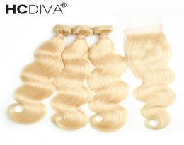 Top vente 613 blond cheveux humains Bundle dentelle fermeture 8A vison cheveux brésiliens 3 paquets vague de corps avec dentelle Cloaure paquets avec Cl4719449
