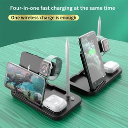 Cargador inalámbrico rápido cuatro en uno más vendido para auriculares de reloj de teléfono móvil Compatible con carga inalámbrica rápida para Iphone / Android