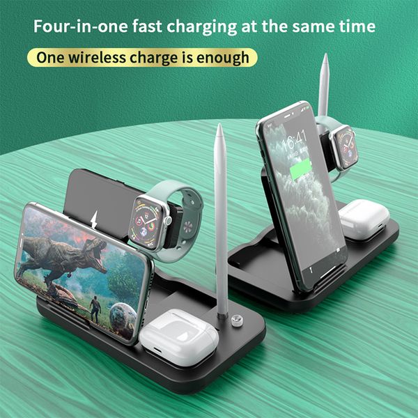 Chargeur sans fil rapide quatre-en-un le plus vendu pour les écouteurs de montre de téléphone portable Chargement rapide sans fil compatible pour Iphone / Android