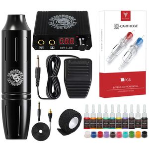 Top vente stylo rotatif costume Dragonhawk S11 stylo de tatouage Mini alimentation pédale tatouage approvisionnement encre tatouage Machine ensemble 240124