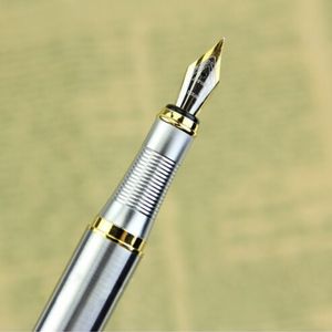 JINHAO – stylo plume argenté, pointe de 250 M, garniture dorée, convertisseur d'encre amovible, meilleure vente