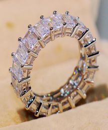 Top vente bijoux de mode simples 925 en argent sterling princesse coupe pleine topaze blanche CZ diamant éternité femmes bague de mariage G4677079