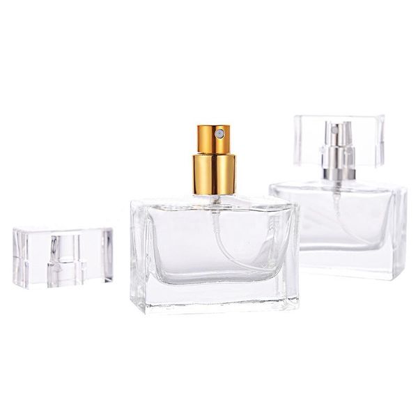 Bouteille de parfum carrée vide en verre transparent de 30ml, vente en gros, bouteille d'huile essentielle, vaporisateur pour parfum, emballage cosmétique, meilleure vente