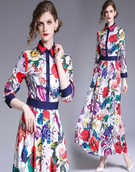 Top Sell Sell's Fashion Floral Imprimé couche Neck Plus taille Robe plissée Bureau des dames sexy mince élégante robes de soirée 5627163