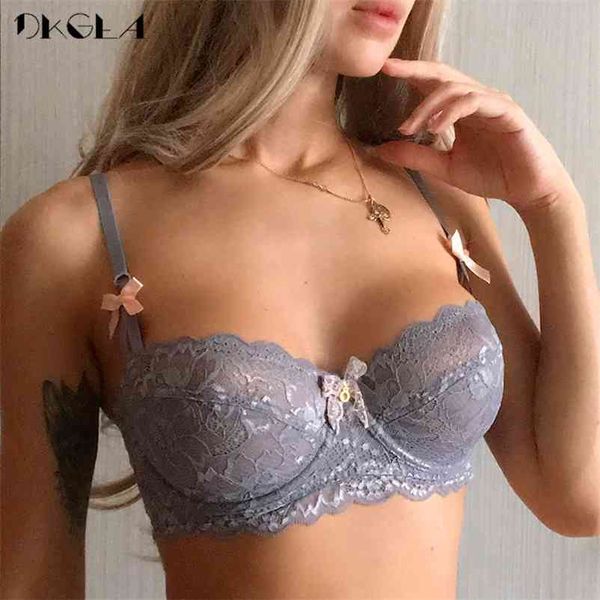 Top Sujetador sexy Tallas grandes Ropa interior de encaje Sujetador transparente ultrafino A B C D Copa Sujetadores blancos Bordado Mujer Lencería Negro 210728