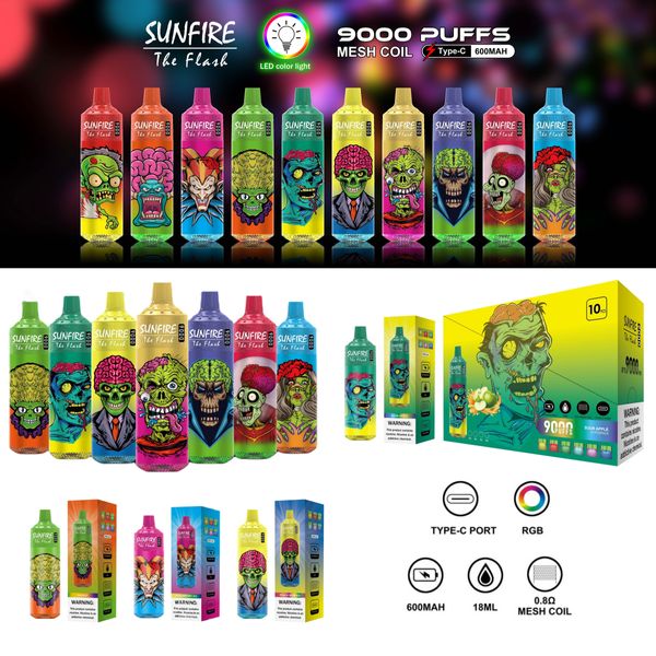 Proveedor superior de Shenzhen Original Sunfire 9000 Puffs Vape desechable Pluma 18 ml 600 mAh Batería E Cigarrillo Malla Bobina Fabricante Puffs 9000 9k 10k 15k Ecig Vapers