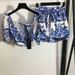 Top Shorts Deux Pièces Ensemble Été Cool Vêtements Pour Femmes Imprimé Céladon Sexy Mince Tops Sans Bretelles Cravate Ceinture Taille Élastique Pantalon Court Mode Belles Femmes