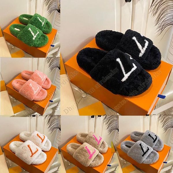 Diseñador de zapatilla superior para mujeres Damas de lujo Luxury Furry Fluffy Sandals Slides Sliding Winter House House Flat Mula Sliders Home Fuzzy Room Platform Sandles Zapato