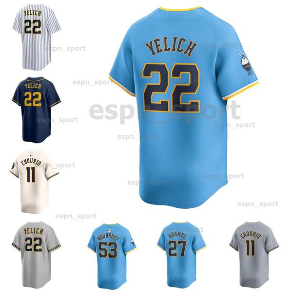 2024 Brewers Baseball Jerseys 22 Yelich Jackson Chourio Brice Turang Garrett Mitchell Willy Adames Joey Wiemer Joey Ortiz William Contreras Brandon Woodruff Braun