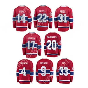 Top gestikte ijshockeytruien Montreal 22 Cole Caufield 14 Nick Suzuki 20 Slafkovsky 31 Price 72 Xhekaj 33 Roy 9 Richard