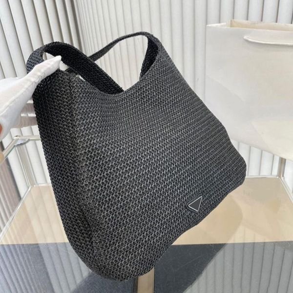 Bolsos de moda de paja superior, bolso de diseñador para mujer, bolso de mano de ganchillo, bolso de lujo, bolso de compras de verano, bolsos de hombro, triángulo