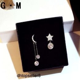 Top Stud lindos pendientes coreanos Color plata Luna estrella larga con piedra de circón brillante para mujer joyería de moda {categoría}