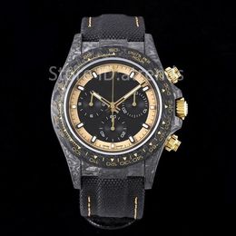 Top élégant automatique mécanique auto-enroulement chronographe montre des hommes blancs noirs cadran 40 mm classique en fibre de carbone montre la bracelet en cuir décontracté horloge rx45