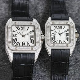 Top Stijlvol Automatisch Mechanisch Zelfopwindend Horloge Heren Dames Goud Zilver Wijzerplaat Volledig Strass Ontwerp Klassiek Horloge Casual Dames Leren Band Klok 1778