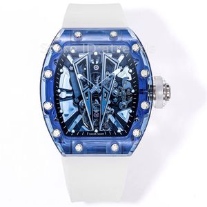 Top Stijlvol automatisch mechanisch zelfworme horloge mannen transparante holle wijzerplaat 41x50mm klassiek tonneau tourbillon polswatch casual rubberen band 605y