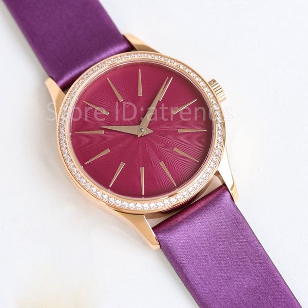 Reloj mecánico automático con cuerda automática para mujer, esfera dorada y plateada, bisel de diamantes de imitación, cristal de zafiro, 33mm Cal.215, reloj clásico con correa de cuero para mujer PP67