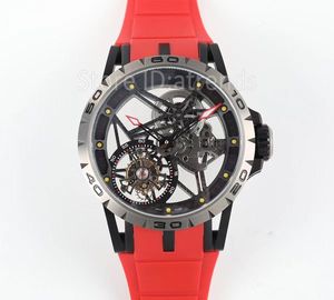 Top élégant mécanique à remontage manuel montre hommes titane cadran transparent verre saphir 45mm classique véritable Tourbillon montre-bracelet décontracté bracelet en caoutchouc horloge RD13