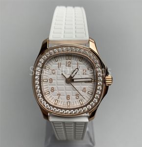 Top Stijlvol Quartz Horloge Dames Goud Zilver Wijzerplaat Strass Bezel Saffierglas 35,6 mm Klassiek Design Horloge Dames Rubberen Band Klok PP74