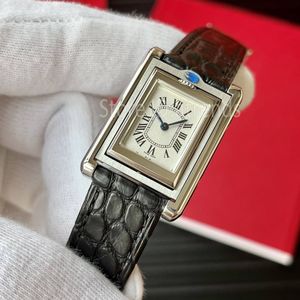 2024 Top Fashion Quartz Watch Dames Silver Dial Black Blue Red Leather Riem Watch Classic Special Double Sided Desided Damesvasist Klok 150K Bestel gratis armband