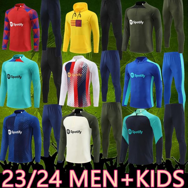 2023 2024 Barcelona CHÁNDAL Camisetas de fútbol Jersey traje de entrenamiento FERRAN PEDRI 23/24 Half Zip Barcelona hombres y niños SET barca chándal traje suéter uniforme