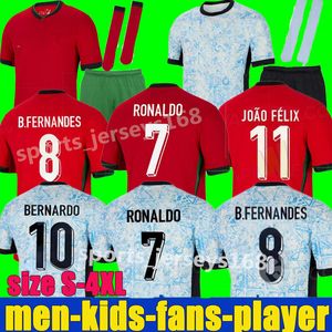 2024 Portugal Home Soccer Jerseys Ronaldo Hommes Enfants Kit Fans Player Version 24 25 CR7 Danilo Football Shiirts Bruno Fernandes Joao Felix Ruben Rafa Leao Taille S-4XL