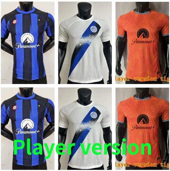 Versión del jugador Camisetas de fútbol Inter 23 24 Maglia Milano LAUTARO SKRINIAR BARELLA Camisetas de fútbol Kit para niños 2023 2024 BASTONI GOSENS DZEKO BROZOVIC DE VRIJ Hombres Jersey