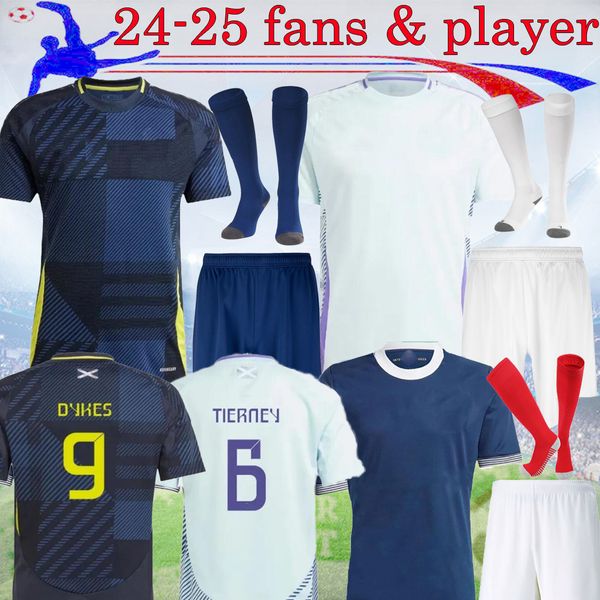 2024 Maillots de football d'Écosse à domicile bleu blanc blanc 150e anniversaire McTOMINAY TIERNEY ADAMS ROBERTSON Maillot de football 24 25 McGREGOR hommes Kit enfants 16-XXL