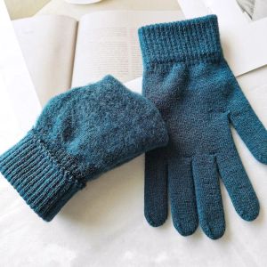 Gants d'hiver chauds et épais pour hommes et femmes, tricot élastique, doigt complet, couleur unie, gants de vélo de montagne en plein air, mitaines