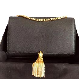 Top Tier Quality Designer Sacs Femmes Cuir de veau noir Caviar Alligator Chaîne en cuir véritable Sac à bandoulière Bandoulière Kate24cm Tassel Bag Hangbag avec boîte d'origine SN