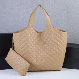 Top Tier Quality Womens lcare Shopping Bags Maxi Soft Lambskin Quilted Purses Totes Zipper Sac à main pour dames en cuir véritable Pliable Embrayage Beige noir taille 58-61cm