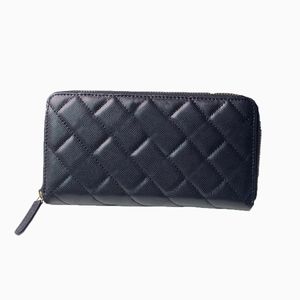 Top Tier Quality Womens Zipper Wallets 19.5cm Luxury Designer Purses Porte-cartes en cuir de veau Caviar Porte-monnaie matelassé en cuir véritable Sacs à main d'embrayage noirs avec boîte SN