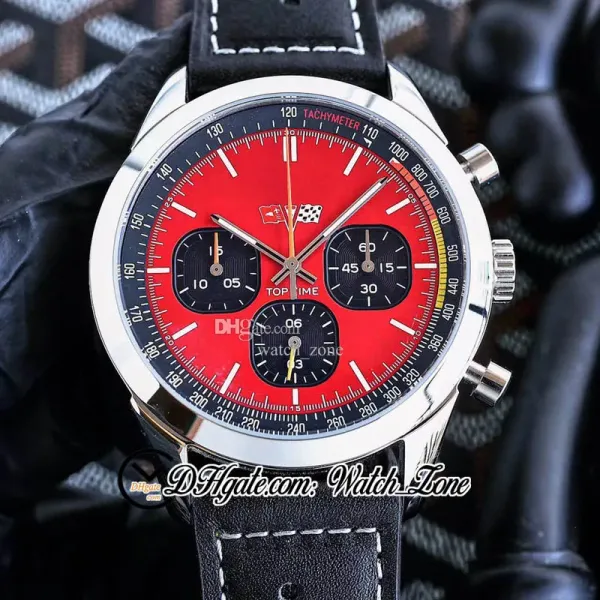 Top Time Chevrolet Corvette Quartz Chronographe Montre Homme A25310241K1X1 Boîtier en Acier Cadran Rouge Marqueurs de Bâton Bracelet en Cuir Noir Chronomètre Montres C141B8