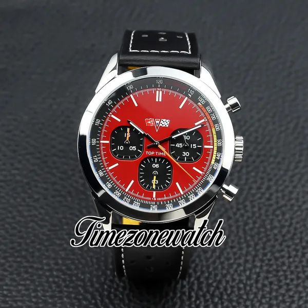 Top Time Chevrolet Corvette Quartz Chronographe Montre Homme A25310241K1X1 Boîtier en acier Cadran rouge Marqueurs de bâton Chronomètre en cuir noir Montres Timezonewatch Z12a