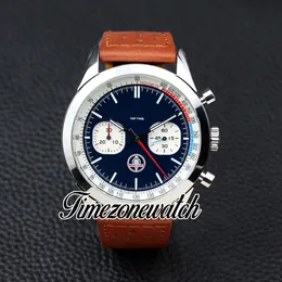 Top Time Shelby Cobra quartz chronograaf herenhorloge A41315A71C1X2 stalen kast blauwe wijzerplaat stick markeringen bruin lederen stopwatch 46 mm horloges Timezonewatch Z12c