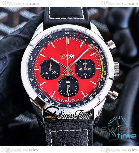 Top Time Shelby Cobra Quartz Chronographe Montre pour homme A41315A71C1X2 Boîtier en acier Cadran rouge Marqueurs de bâton Bracelet en cuir noir Chronomètre Swisstime C141d4