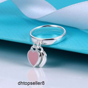 top titanium staal zilveren liefde ringen merk Gedrukt Hart dubbel-hart tag vrouwen ring designer paar sieraden cadeau