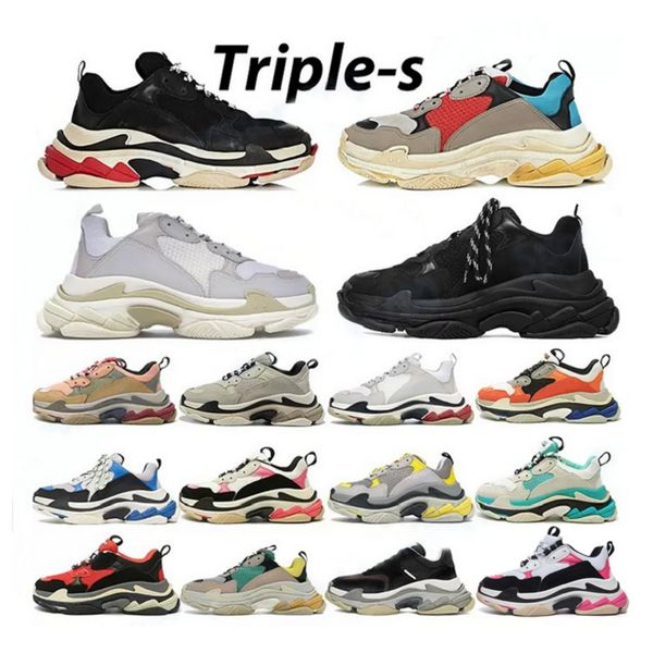 Top Triple-s 17FW Paris Hommes Femmes Casual Chaussures Bleu Clair Pastels Noir Gris Blanc Rose Orange Multi-Couleur Luxe Hommes Papa Designer Plateforme Baskets Taille 36-45