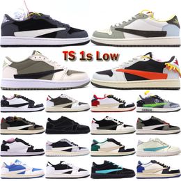 Top TS 1 Low Heren Dames Basketbalschoenen Jumpmans 1s Klassiek Leer Designer Neutraal Olijf Zwart Phantom Reverse Mocha UNC Outdoor Sneakers Maat 36-45