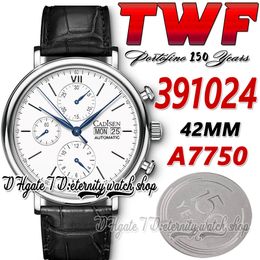 TWF 150 Anniversary Series Mens Watch TW391024 Cal.79320 Chronograph Automatic White Dial Stick Markers Steel Case lederen band Super Edition Stopwatch horloges
