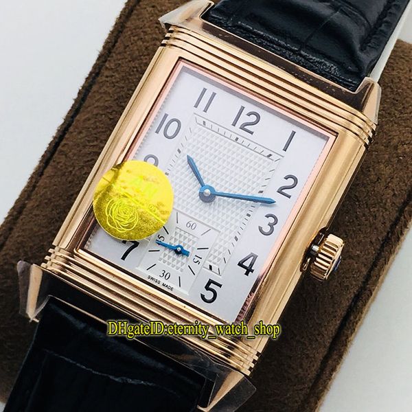 La mejor versión AN Reverso Flip en ambos lados Zona horaria dual 2702521 Esfera blanca Cal.854A / 2 Reloj mecánico de cuerda manual para hombre Relojes de oro rosa