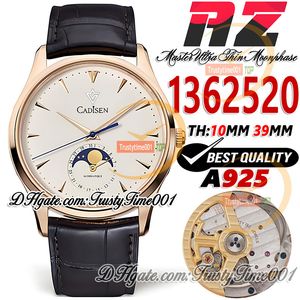 AZF Master Ultra Thin 1362520 Cal.925 Automatisch herenhorloge Maanfase Datum 39 mm roségouden kast Witte wijzerplaat Bruine lederen band Super Edition trustytime001Watches